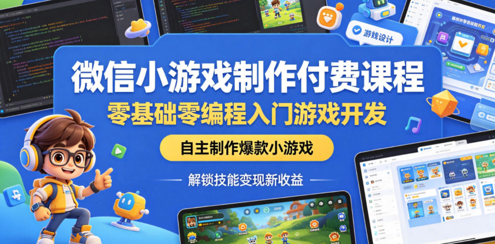 微信小游戏制作付费课程，零基础零编程入门游戏开发，自主制作爆款小游戏，解锁技能变现新收益-朽念云创