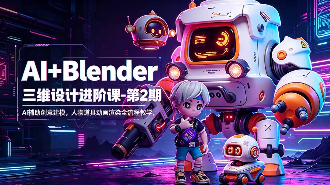 AI+Blender三维设计进阶课-第2期：AI辅助创意建模，人物道具动画渲染全流程教学-朽念云创