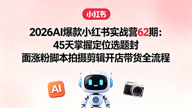 2026AI爆款小红书实战营62期：45天掌握定位选题封面涨粉脚本拍摄剪辑开店带货全流程-朽念云创