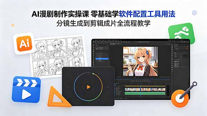 AI漫剧制作实操课 零基础学软件配置工具用法 分镜生成到剪辑成片全流程教学-朽念云创