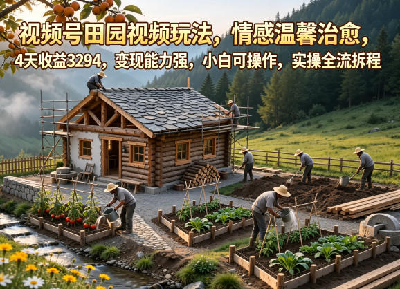 视频号田园视频玩法，情感温馨治愈，4天收益3294，变现能力强，小白可操作，实操全流程拆解-朽念云创
