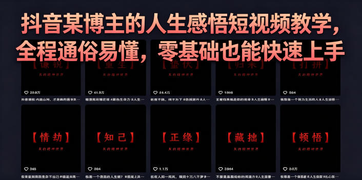 抖音某博主的灰太狼人生感悟短视频教学，全程通俗易懂，零基础也能快速上手-朽念云创