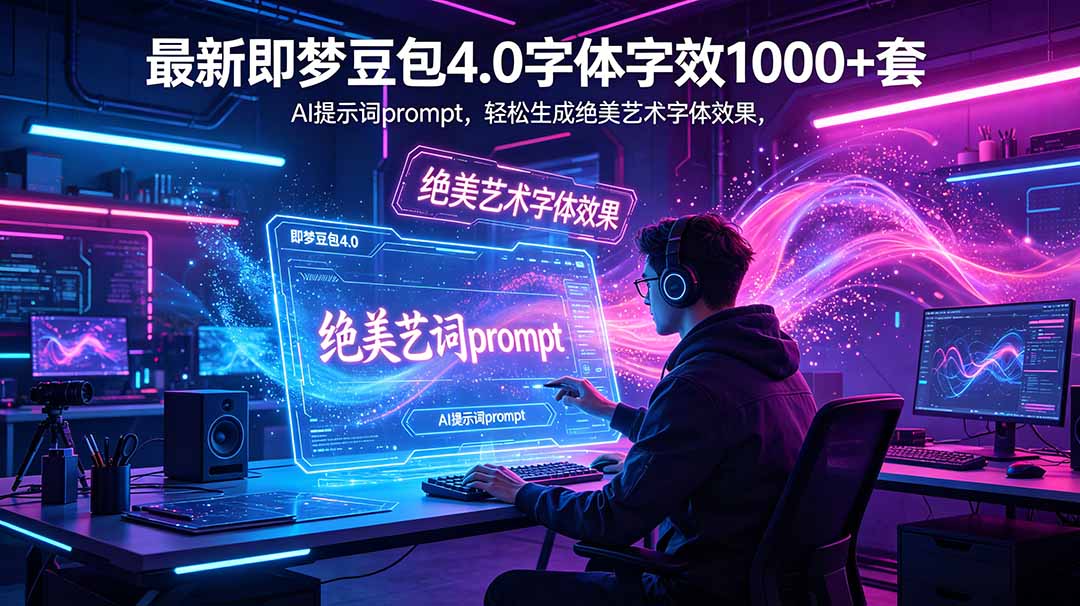 最新即梦豆包4.0字体字效1000+套，AI提示词prompt，轻松生成绝美艺术字体效果-朽念云创