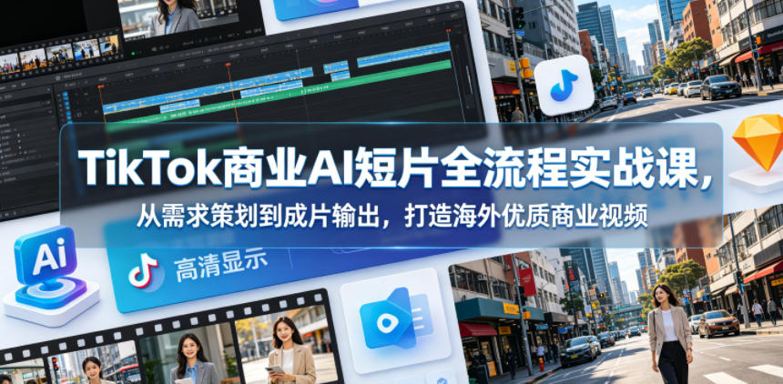 TikTok商业AI短片全流程实战课，从需求策划到成片输出，打造海外优质商业视频-朽念云创