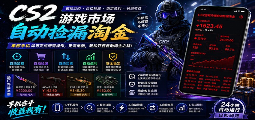 CSGO挂机捡漏项目通过利用游戏饰品交易机制，结合薄凉软件辅助捡漏，实现盈利-朽念云创