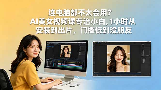 连电脑都不太会用？AI美女视频课专治小白，1小时从安装到出片，门槛低到没朋友-朽念云创