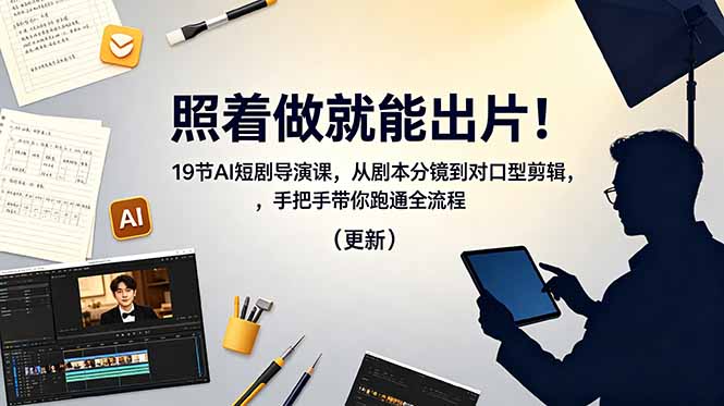照着做就能出片！19节AI短剧导演课，从剧本分镜到对口型剪辑，手把手带你跑通全流程(更新-朽念云创
