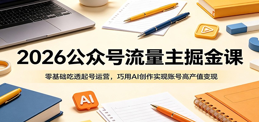 2026公众号流量主掘金课：零基础吃透起号运营，巧用AI创作实现账号高产值变现-朽念云创