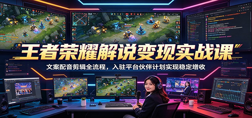 王者荣耀解说变现实战课：文案配音剪辑全流程，入驻平台伙伴计划实现稳定增收-朽念云创