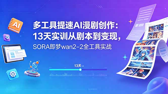 多工具提速AI漫剧创作：13天实训从剧本到变现，SORA即梦wan2-2全工具实战-朽念云创