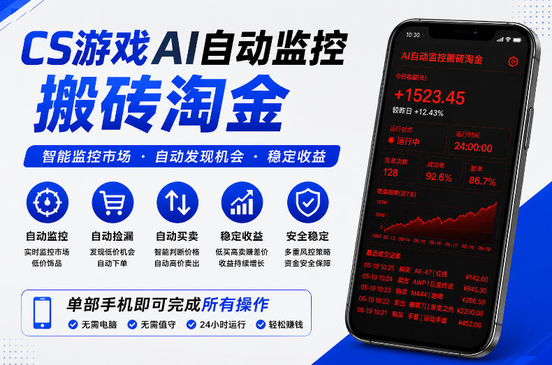 CS游戏AI自动监控搬砖淘金，稳定运行多年，支持任何形式验证，日入300+【揭秘】-朽念云创