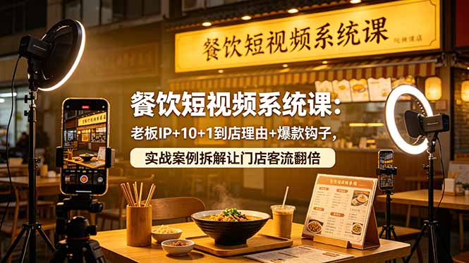 餐饮短视频系统课：老板IP+10+1到店理由+爆款钩子，实战案例拆解让门店客流翻倍-朽念云创