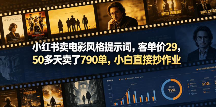 小红书卖电影风格提示词，客单价29，50多天卖了790单，小白直接抄作业！-朽念云创
