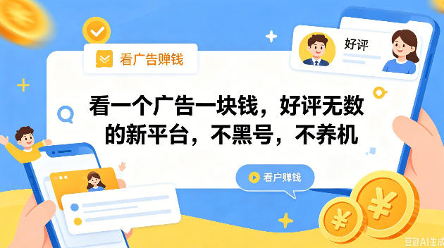 看一个广告一块钱，好评无数的新平台，不黑号，不养机，一撸几十块钱还是不错的【揭秘】-朽念云创