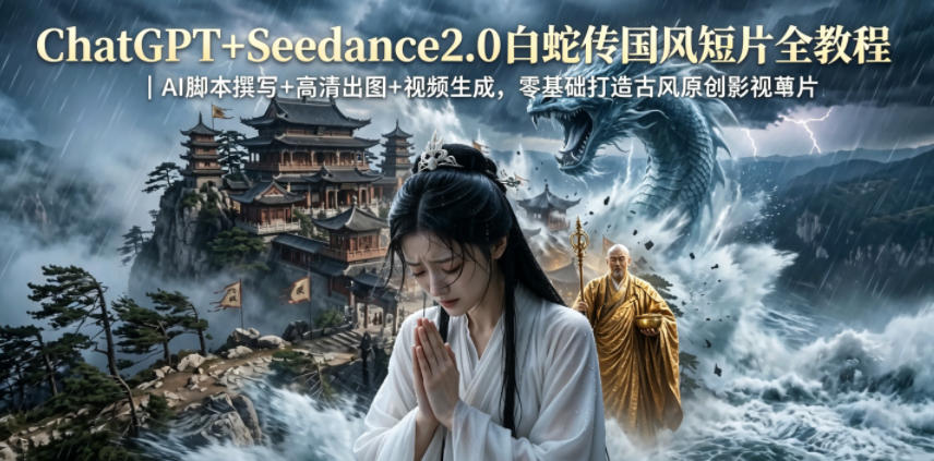 ChatGPT+Seedance2.0白蛇传国风短片全教程｜AI脚本撰写+高清出图+视频生成，零基础打造古风原创影视短片-朽念云创