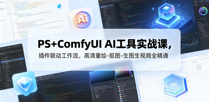 PS+ComfyUI AI工具实战课，插件联动工作流，高清重绘-抠图-生图生视频全精通-朽念云创