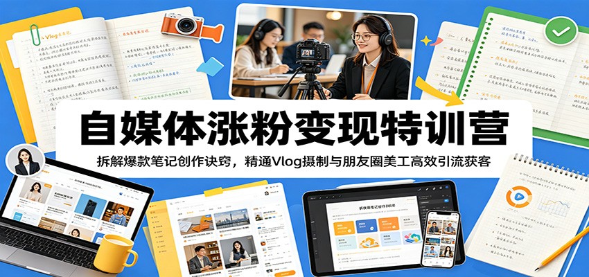 自媒体涨粉变现特训营：拆解爆款笔记创作诀窍，精通Vlog摄制与朋友圈美工高效引流获客-朽念云创