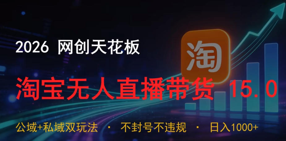 2026网创天花板,淘宝无人直播带货15.0,公域+私域双玩法,日入1k+,不违规不封号【揭秘】-朽念云创