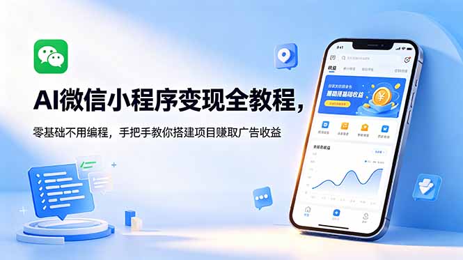 AI微信小程序变现全教程，零基础不用编程，手把手教你搭建项目赚取广告收益-朽念云创