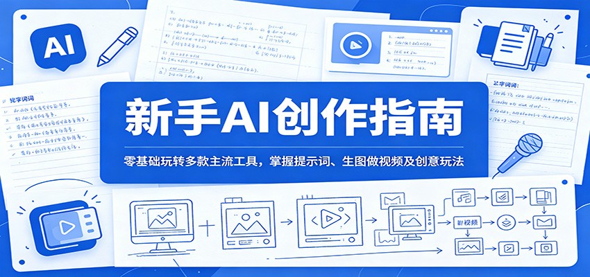 新手AI创作指南：零基础玩转多款主流工具，掌握提示词、生图做视频及创意玩法-朽念云创