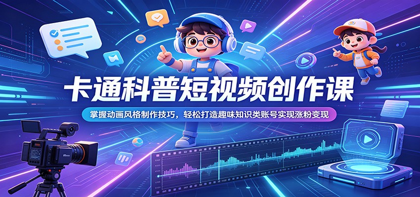 卡通科普短视频创作课：掌握动画风格制作技巧，轻松打造趣味知识类账号实现涨粉变现-朽念云创