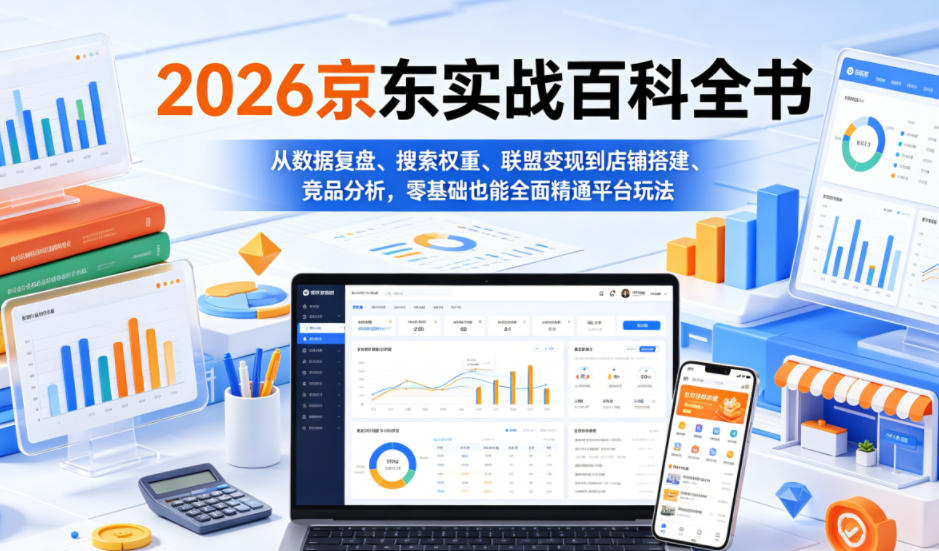 2026京东实战百科全书，从数据复盘、搜索权重、联盟变现到店铺搭建、竞品分析，零基础也能全面精通平台玩法-朽念云创