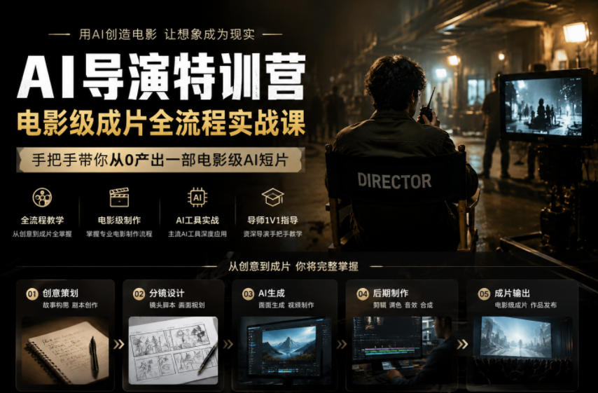 AI导演特训营,电影级成片全流程实战课,手把手带你从0产出一部电影级AI短片-朽念云创