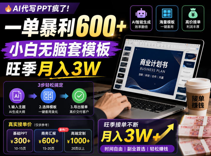 AI代写PPT疯了!一单暴利600+,小白无脑套模板,旺季月入3W,不用苦哈哈引流【揭秘】-朽念云创
