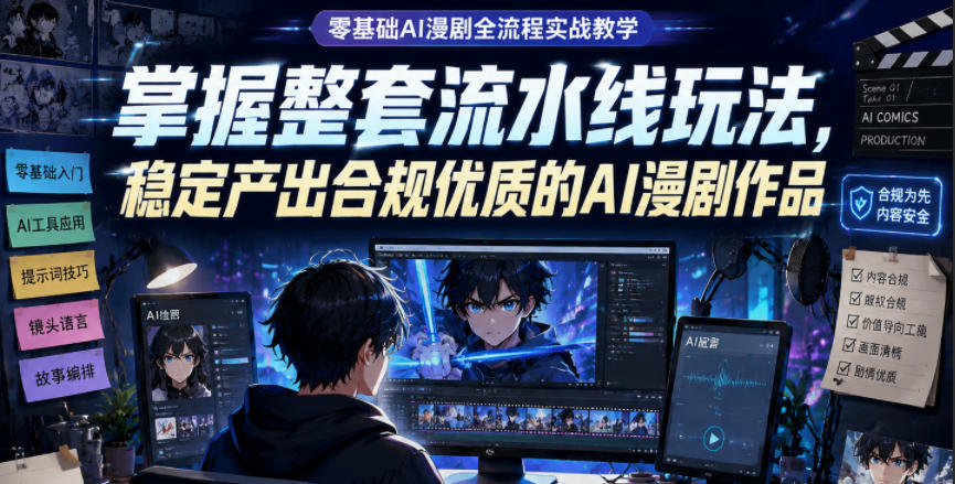 零基础AI漫剧全流程实战教学,掌握整套流水线玩法,稳定产出合规优质的AI漫剧作品-朽念云创
