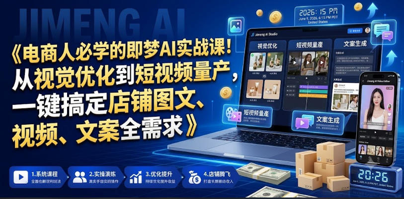 电商人必学的即梦AI实战课！从视觉优化到短视频量产，一键搞定店铺图文、视频、文案全需求-朽念云创