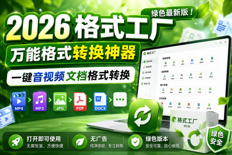 2026格式工厂绿色最新版！万能格式转换神器，一键音视频文档格式转换，打开即可使用，无广告绿色版本-朽念云创