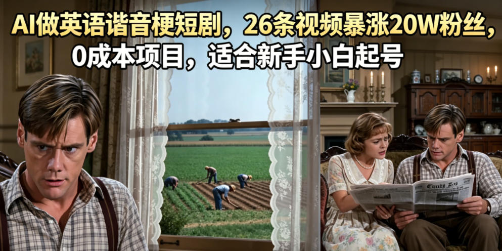 AI做英语谐音梗短剧，26条视频暴涨20W粉丝，0成本项目，适合新手小白起号-朽念云创