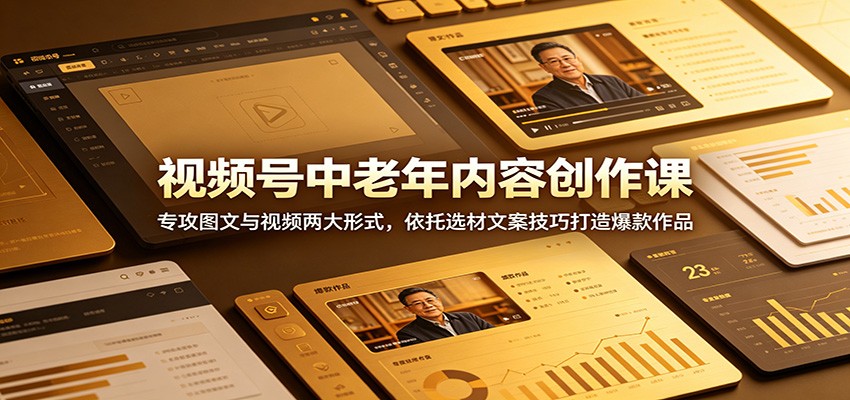 视频号中老年内容创作课：专攻图文与视频两大形式，依托选材文案技巧打造爆款作品-朽念云创