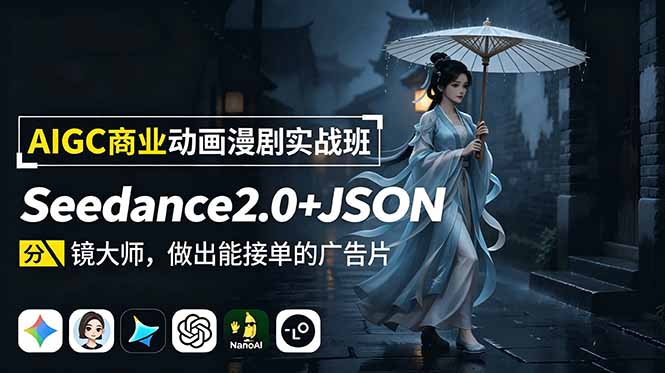AIGC商业动画漫剧实战班：Seedance2.0+JSON分镜大师，做出能接单的广告片-朽念云创