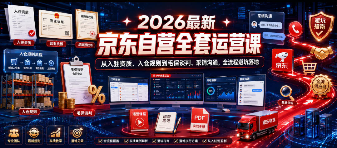 2026最新京东自营全套运营课，从入驻资质、入仓规则到毛保谈判、采销沟通，全流程避坑落地-朽念云创