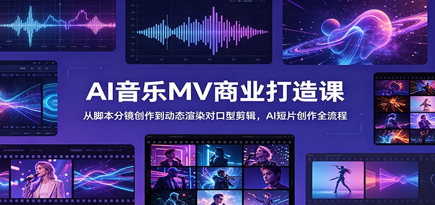 AI音乐MV商业打造课：从脚本分镜创作到动态渲染对口型剪辑，AI短片创作全流程-朽念云创