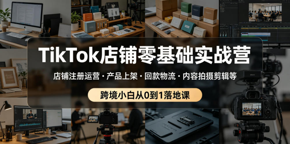 TikTok店铺零基础实战营，店铺注册运营・产品上架・回款物流・内容拍摄剪辑等 ，跨境小白从0到1落地课-朽念云创