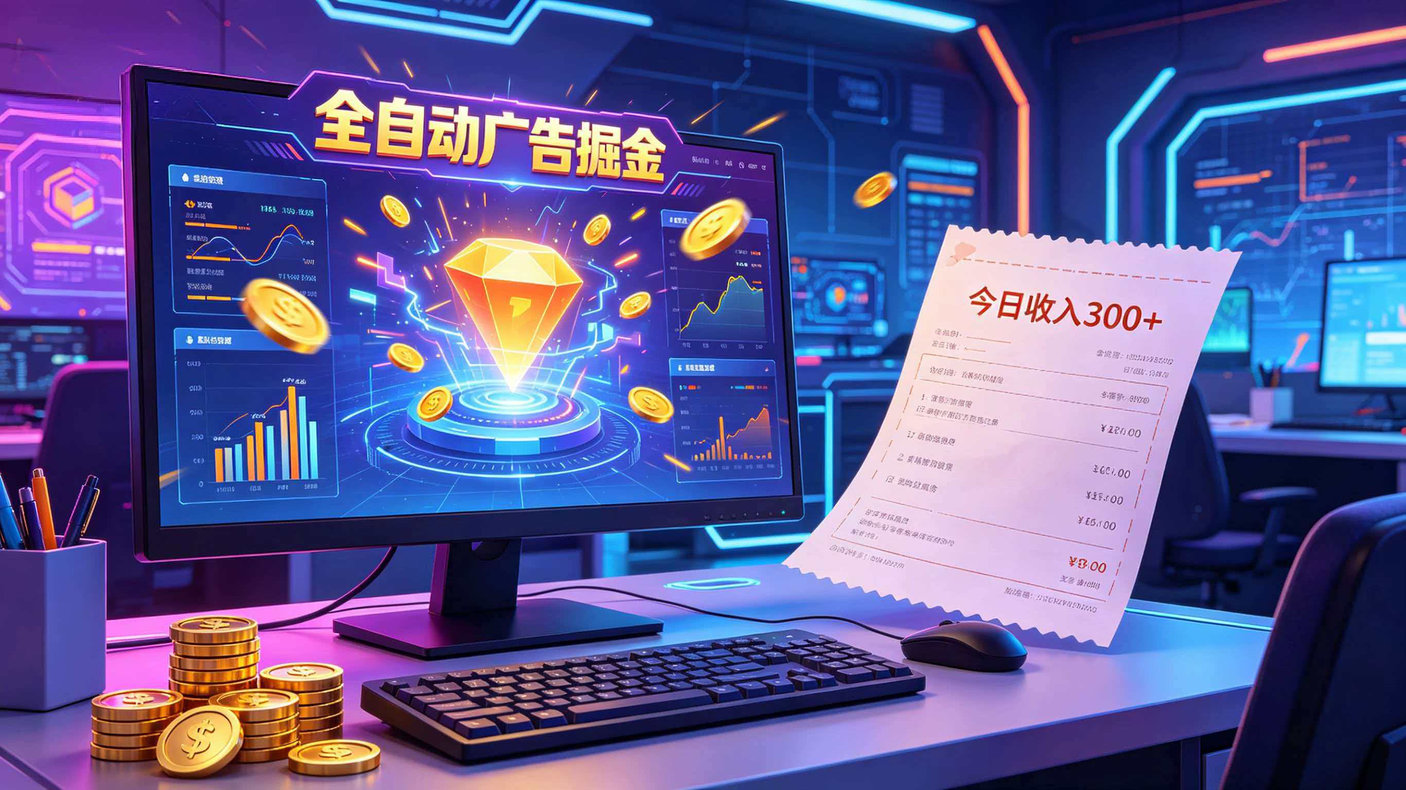 全自动广告掘金，日入300+。全程Ai自动化运行，解放双手，时间自由。收益稳定-朽念云创