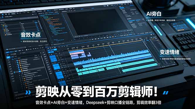 剪映从零到百万剪辑师！音效卡点+AI旁白+变速情绪，Deepseek+剪映口播全链路，剪辑效率翻3倍-朽念云创