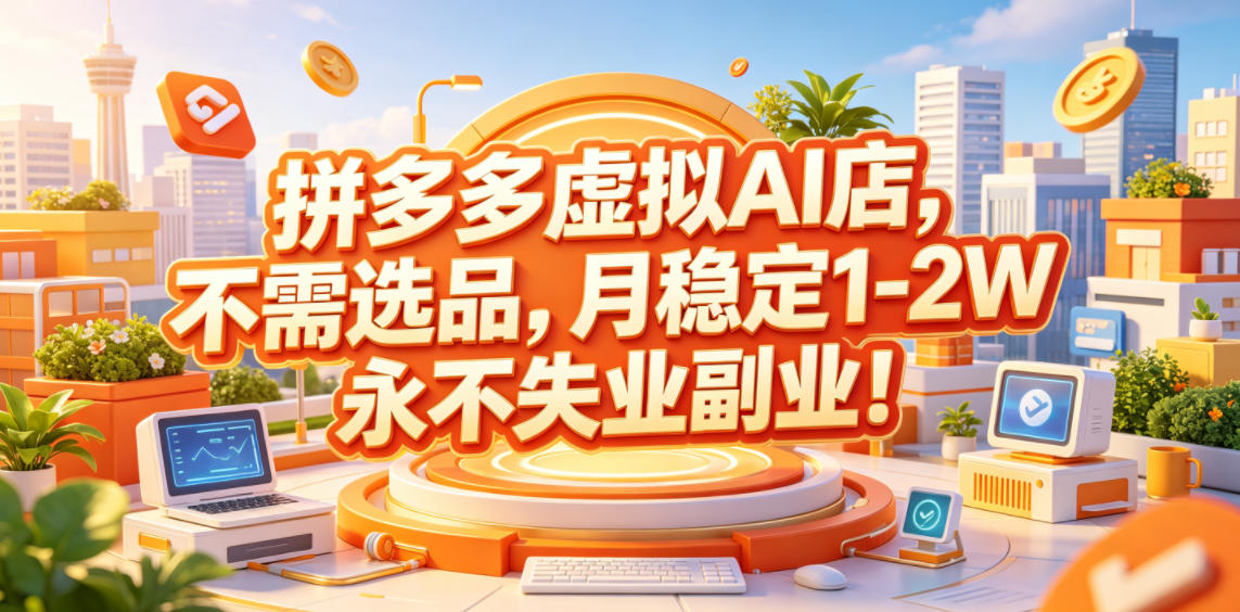 拼多多虚拟AI店，不需选品，月稳定1-2W，永不失业副业！【揭秘】-朽念云创