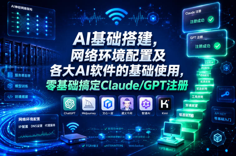 AI基础搭建，网络环境配置及各大AI软件的基础使用，零基础搞定Claude/GPT注册-朽念云创
