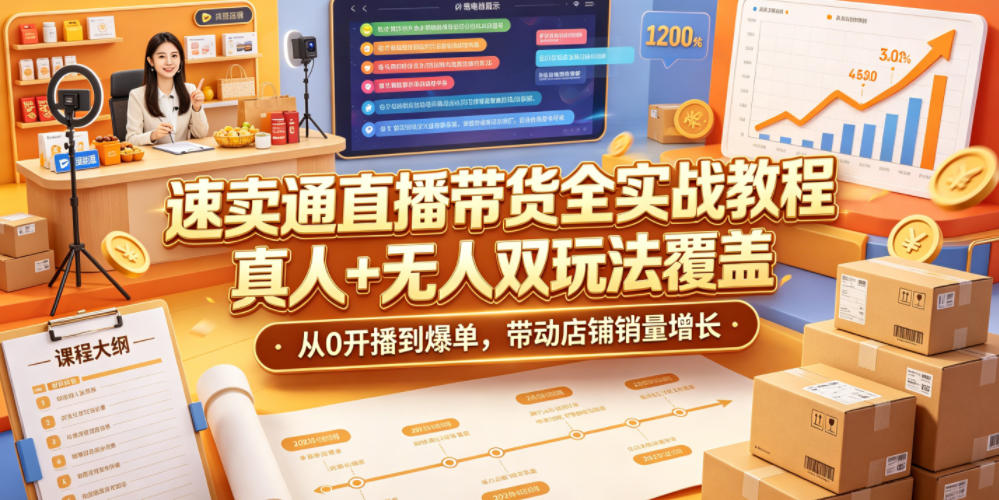 速卖通直播带货全实战教程，真人+无人双玩法覆盖，从0开播到爆单，带动店铺销量增长-朽念云创