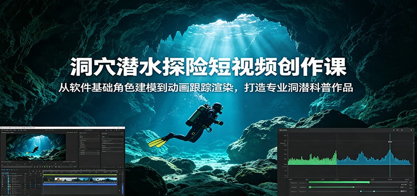 洞穴潜水探险短视频创作课：从软件基础角色建模到动画跟踪渲染，打造专业洞潜科普作品-朽念云创