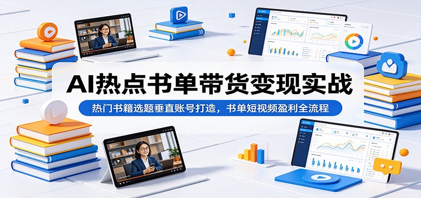 AI热点书单带货变现实战：热门书籍选题垂直账号打造，书单短视频盈利全流程-朽念云创