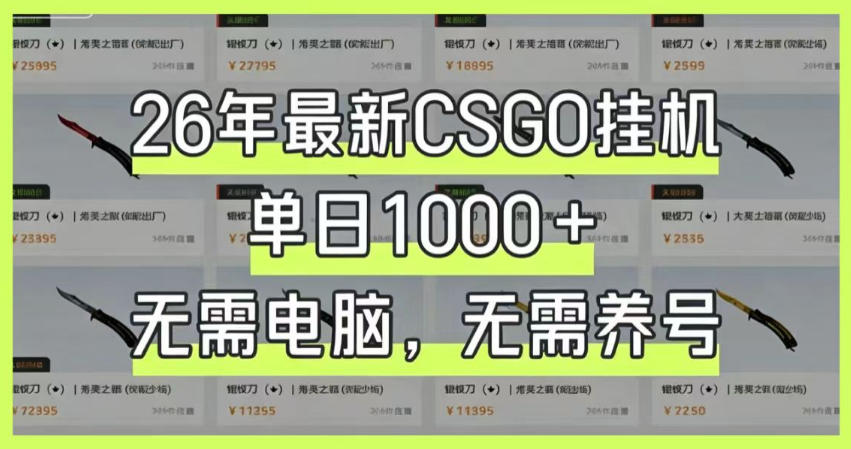 26年最新CSGO挂G系统，单日1000+，无需电脑，无需养号，0基础可上手【揭秘】-朽念云创