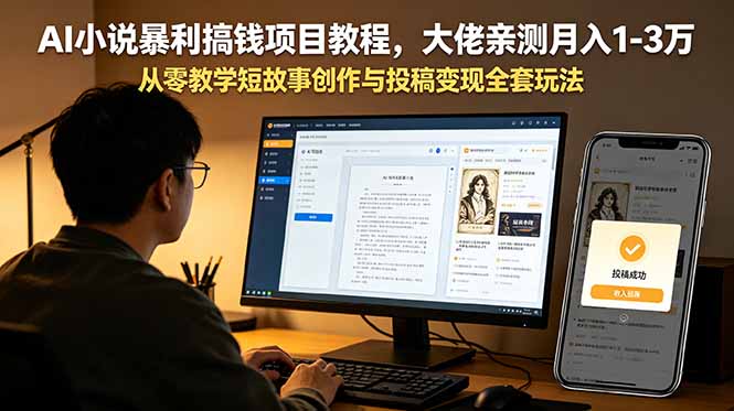 AI小说暴利搞钱项目教程,大佬亲测月入1-3万,从零教学短故事创作与投稿变现全套玩法-朽念云创