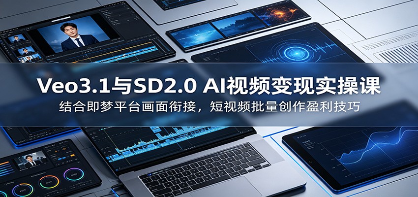 Veo3.1与SD2.0 AI视频变现实操课课:结合即梦平台画面衔接,短视频批量创作盈利技巧-朽念云创