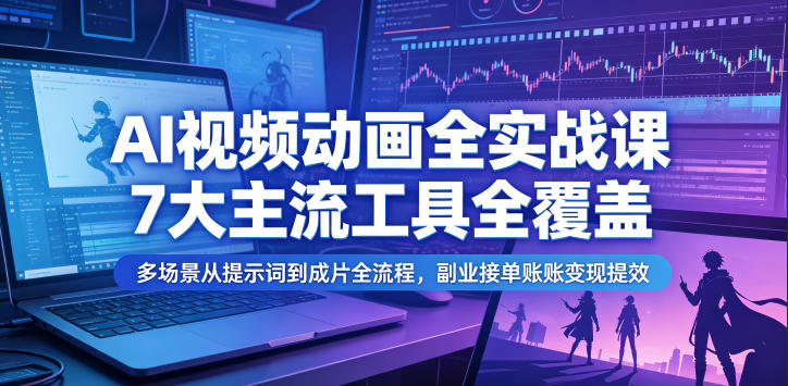 AI视频动画全实战课,7大主流工具全覆盖,多场景从提示词到成片全流程,副业接单账号变现提效-朽念云创