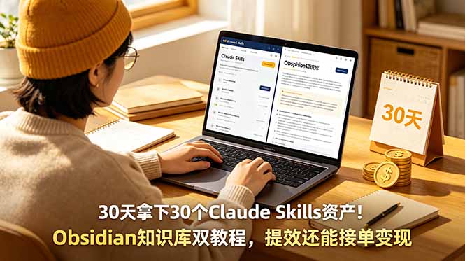 30天拿下30个Claude Skills资产!Obsidian知识库双教程,提效还能接单变现-朽念云创