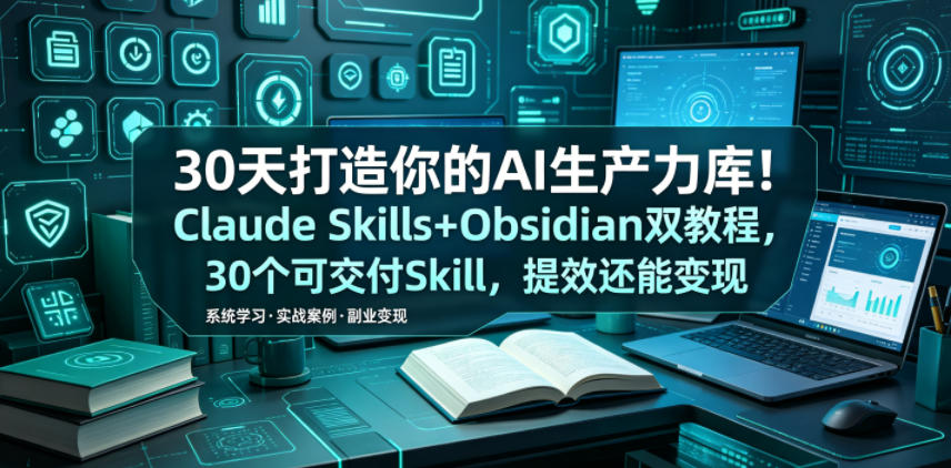 30天打造你的AI生产力库!Claude Skills+Obsidian 双教程,30 个可交付 Skill,提效还能变现-朽念云创